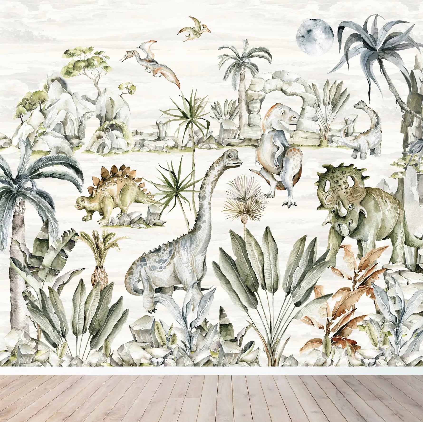 MUNKS & ME - Papier Peint Aquarelle Dinosaure Jungle