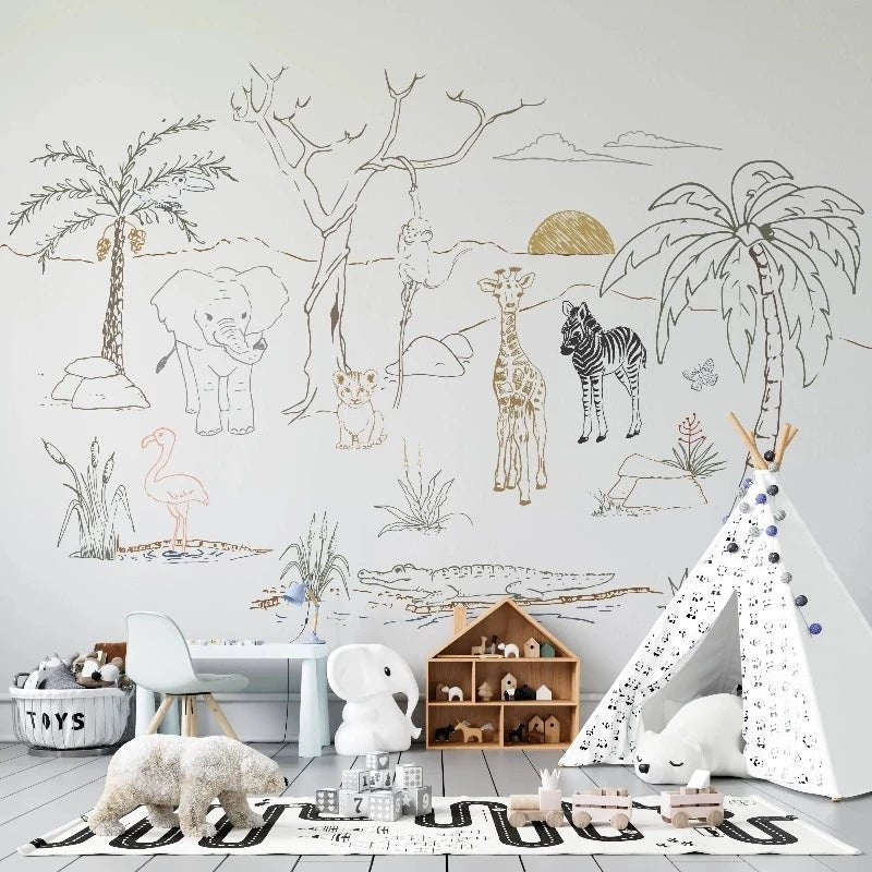 MUNKS & ME-Papier Peint Baby Safari Animal