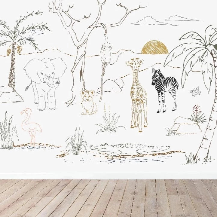 MUNKS & ME-Papier Peint Baby Safari Animal-Les Petits