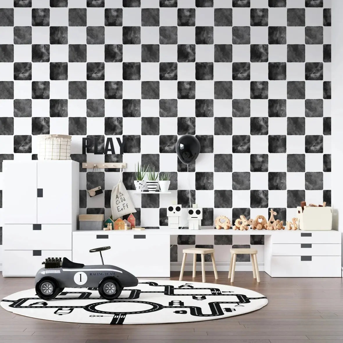 MUNKS & ME - Papier Peint Chambre Enfant à Motif Répété - À Carreaux Billys | Noir