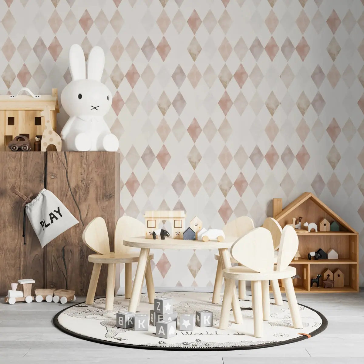 MUNKS & ME - Papier Peint Chambre Enfant à Motif Répété - Aquarelle Harlequin | Rose