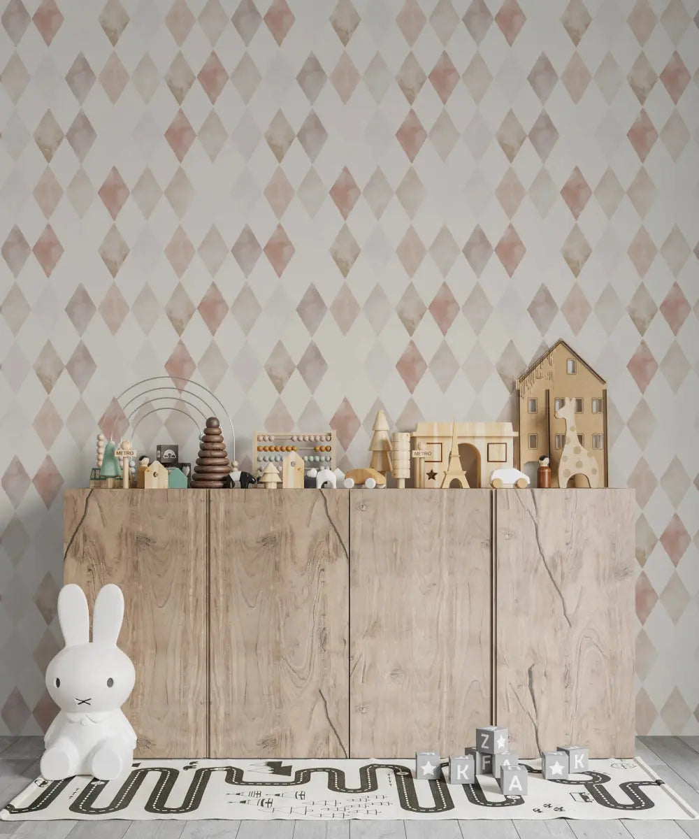 MUNKS & ME - Papier Peint Chambre Enfant à Motif Répété - Aquarelle Harlequin | Rose