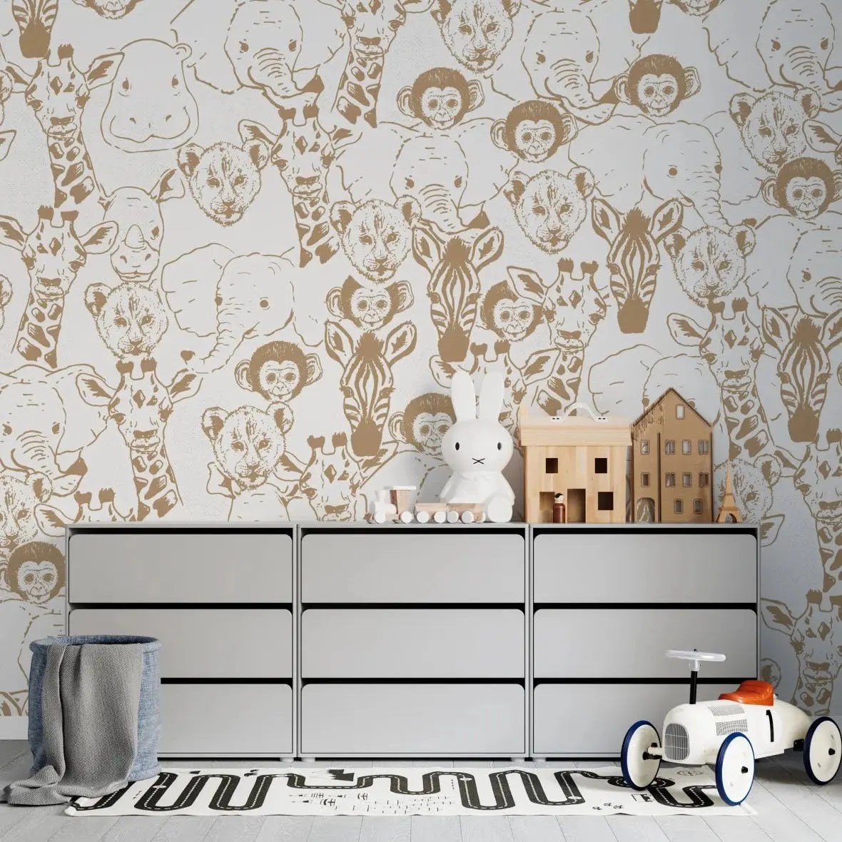MUNKS & ME - Papier Peint Chambre Enfant à Motif Répété - Bébé Safari Animal - Sable