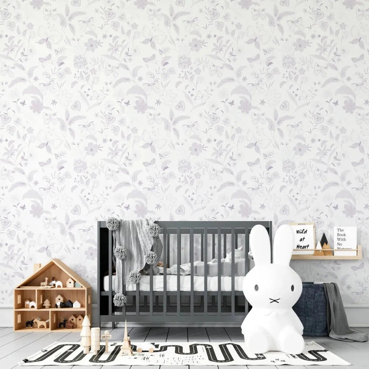 MUNKS & ME - Papier Peint Chambre Enfant à Motif Répété - De Jardin De Papillons | Violet