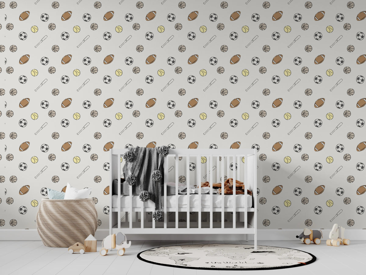 MUNKS & ME - Papier Peint Chambre Enfant à Motif Répété - De La Journée Sportive
