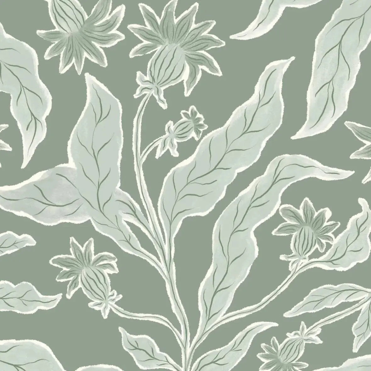 MUNKS & ME - Papier Peint Chambre Enfant à Motif Répété - Elodies Thistle - Sauge