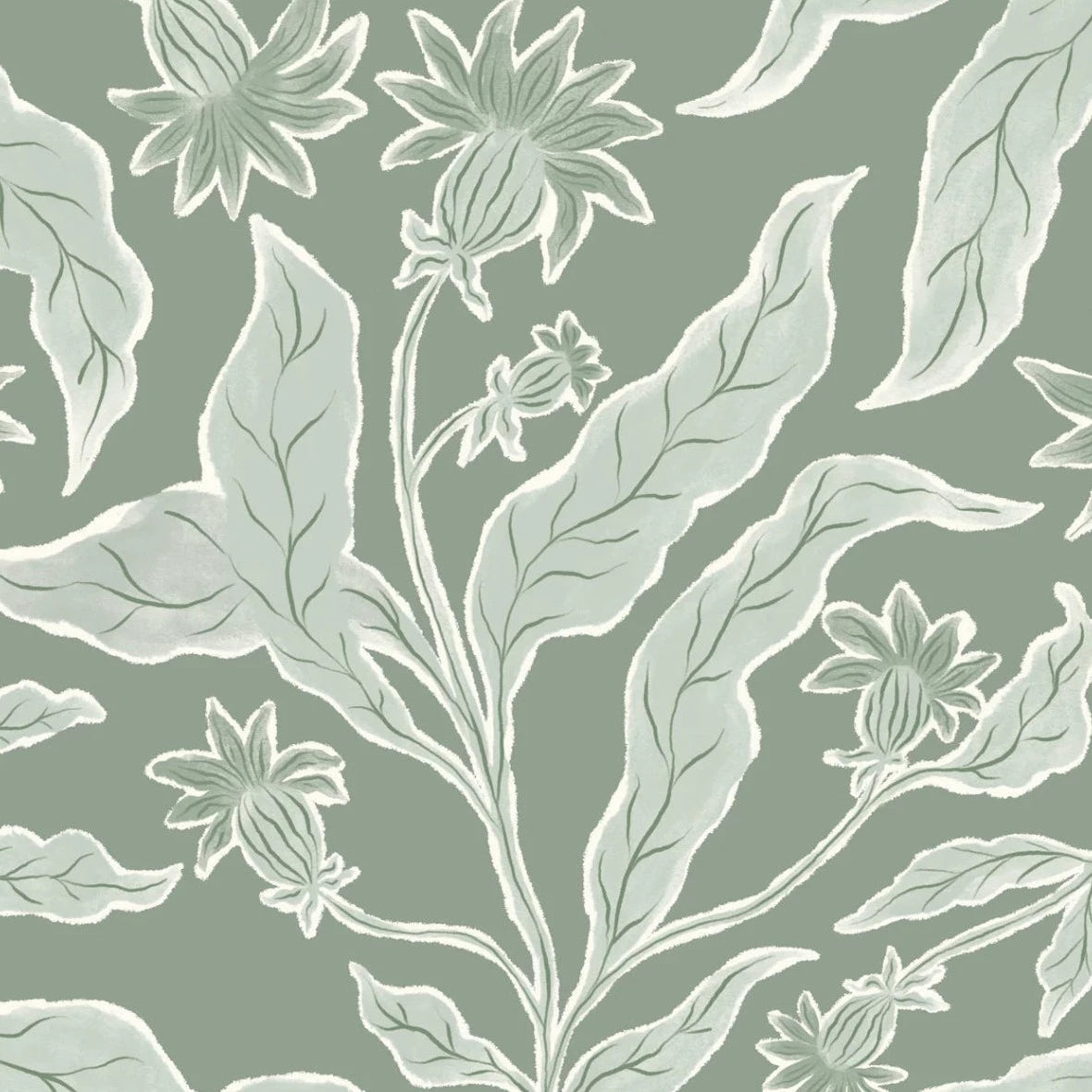 MUNKS & ME - Papier Peint Chambre Enfant à Motif Répété - Elodies Thistle - Sauge