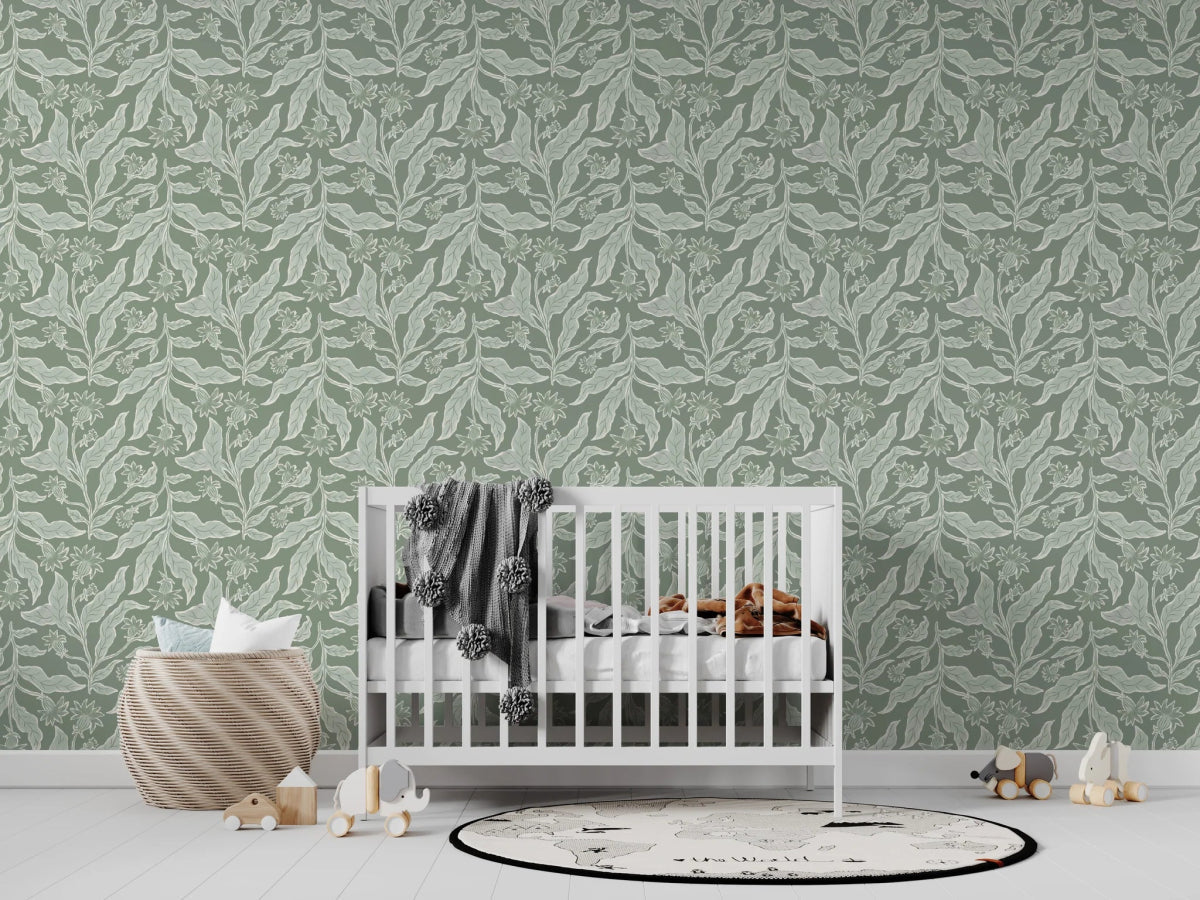 MUNKS & ME - Papier Peint Chambre Enfant à Motif Répété - Elodies Thistle - Sauge
