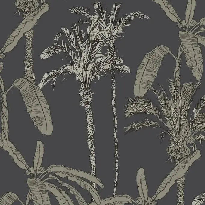MUNKS & ME - Papier Peint Chambre Enfant à Motif Répété - Ezra Palm Print - Charbon