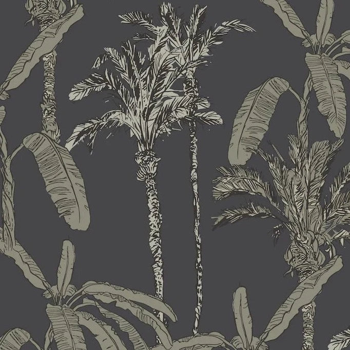 MUNKS & ME - Papier Peint Chambre Enfant à Motif Répété - Ezra Palm Print - Charbon