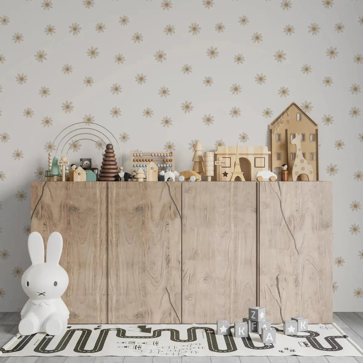 MUNKS & ME - Papier Peint Chambre Enfant à Motif Répété - Floral Marguerite