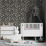 MUNKS & ME - Papier Peint Chambre Enfant à Motif Répété - Floral Millie | Charbon