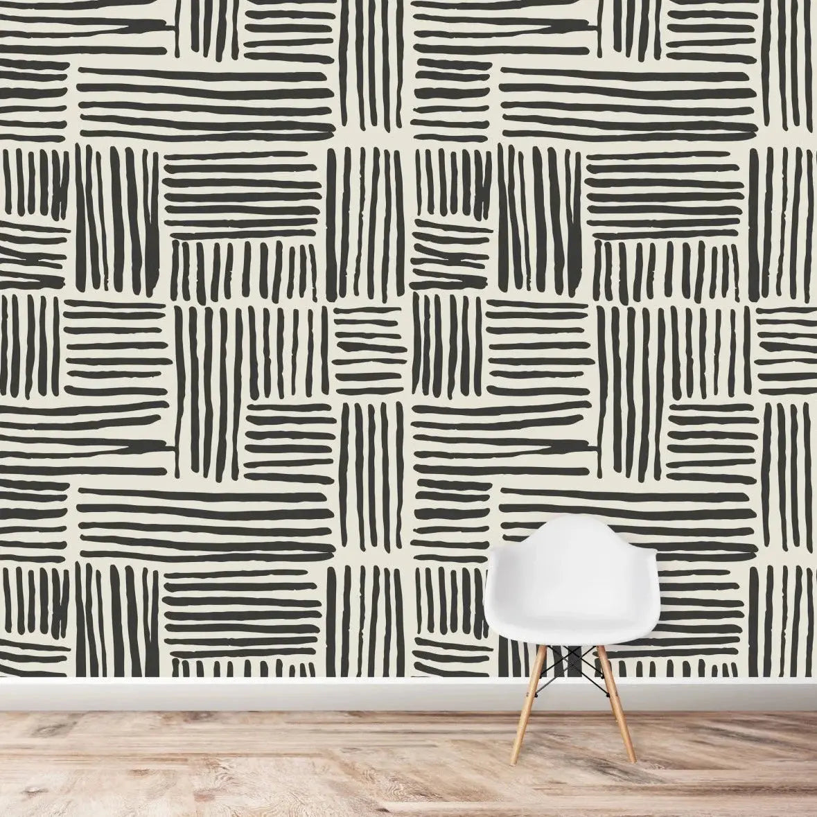 MUNKS & ME - Papier Peint Chambre Enfant à Motif Répété - Lignes De Coup De Pinceau - Charbon