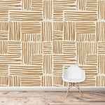 MUNKS & ME - Papier Peint Chambre Enfant à Motif Répété - Lignes De Coup De Pinceau - Moutarde