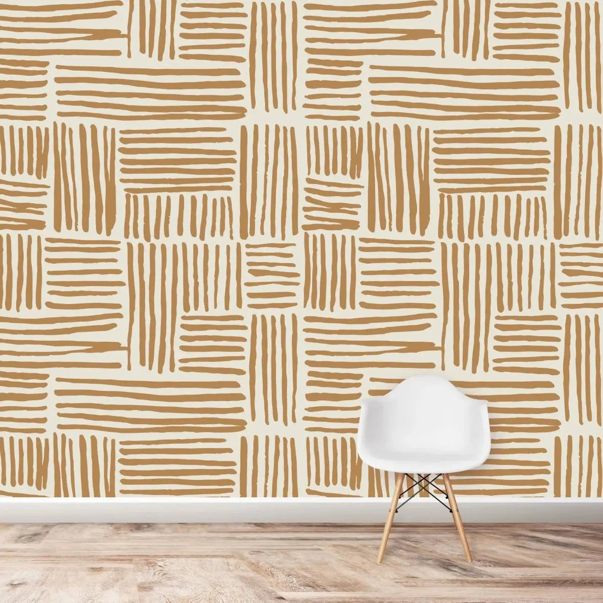 MUNKS & ME - Papier Peint Chambre Enfant à Motif Répété - Lignes De Coup De Pinceau - Moutarde
