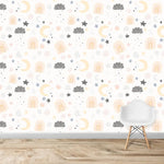 MUNKS & ME - Papier Peint Chambre Enfant à Motif Répété - Lune Et Étoiles