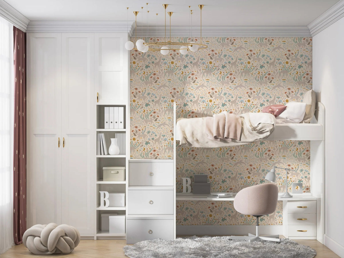 MUNKS & ME - Papier Peint Chambre Enfant à Motif Répété - Mils Menagerie - Rose