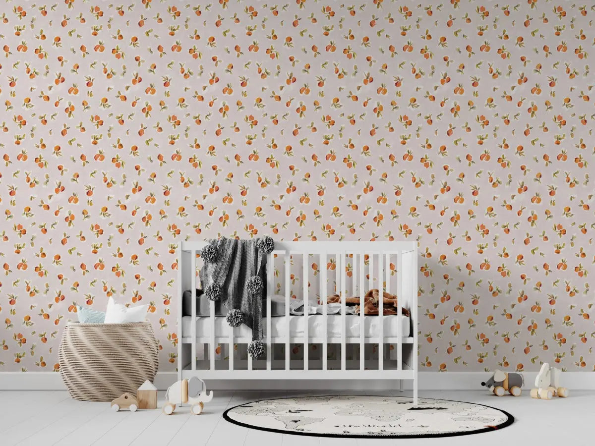 MUNKS & ME - Papier Peint Chambre Enfant à Motif Répété - Oranges Ollies - Rose