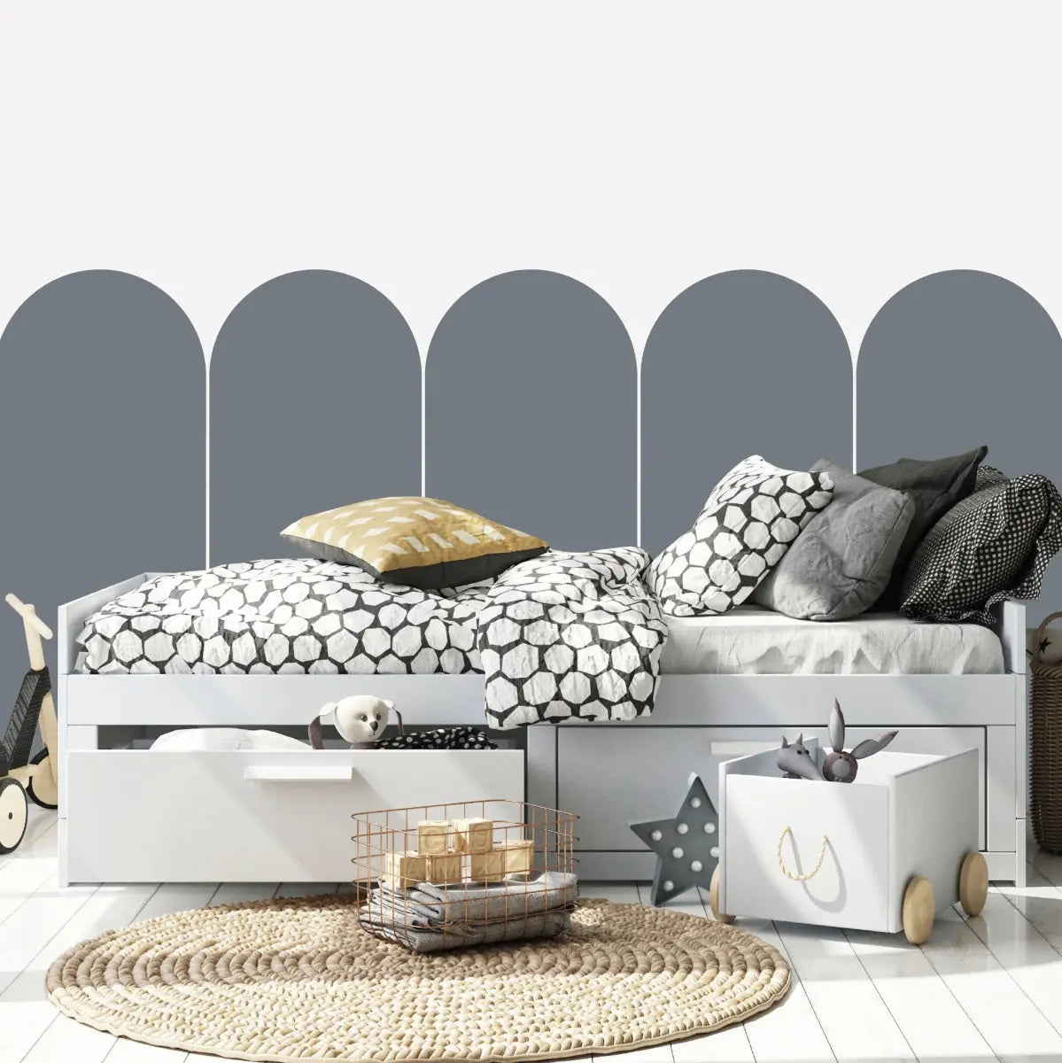 MUNKS & ME - Papier Peint Chambre Enfant à Motif Répété - Pétoncle | Bleu