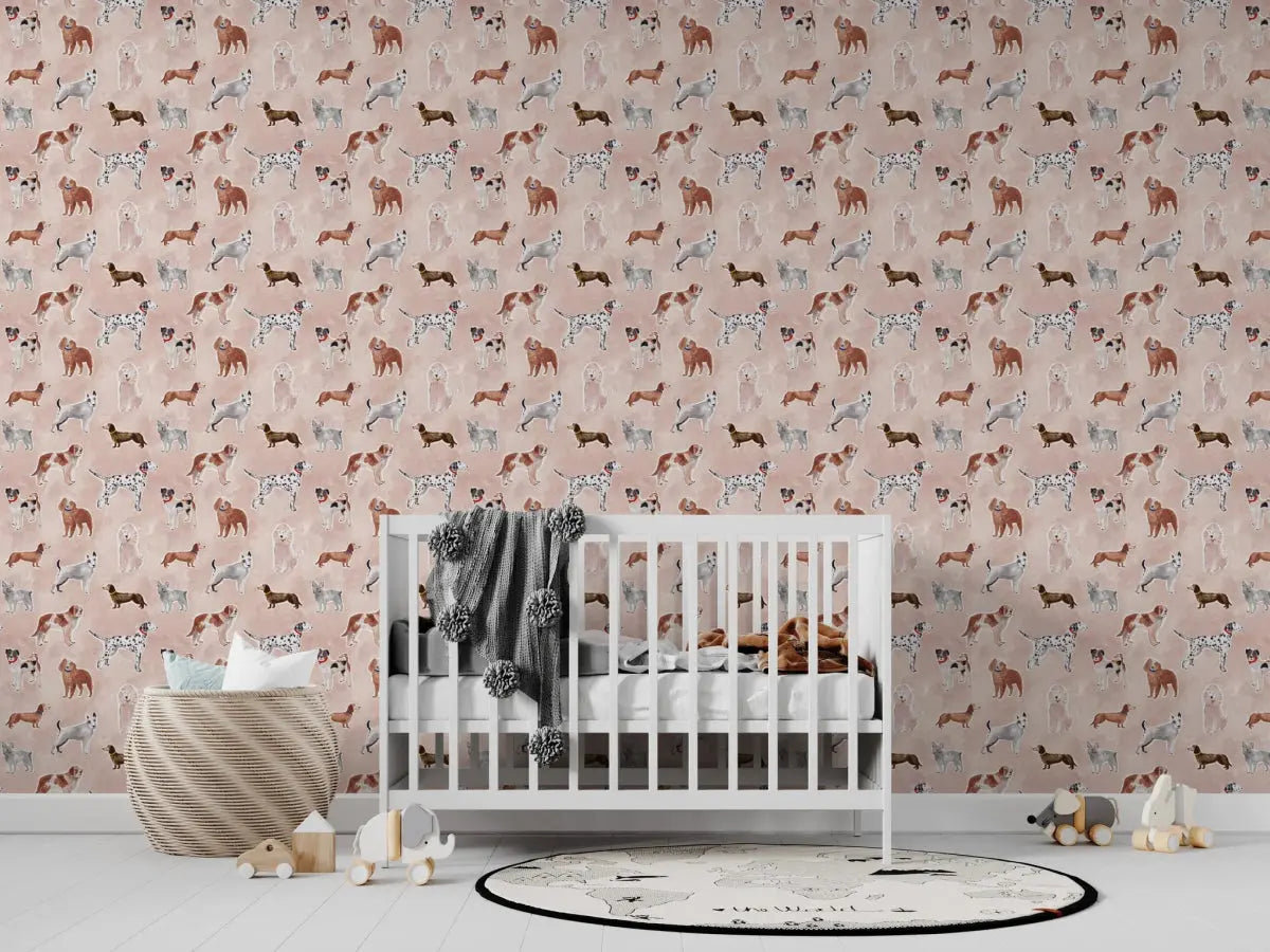 MUNKS & ME - Papier Peint Chambre Enfant à Motif Répété - Rigby Dog - Rose
