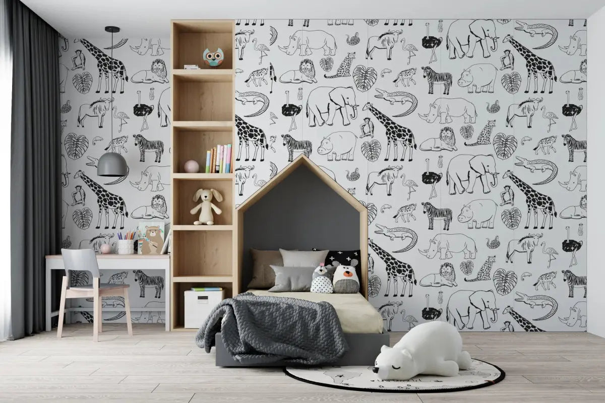 MUNKS & ME - Papier Peint Chambre Enfant à Motif Répété - Safari