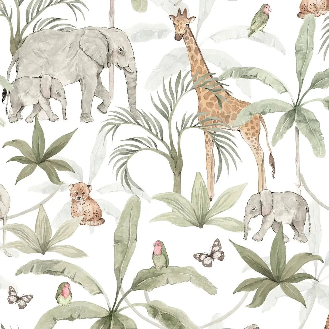 MUNKS & ME - Papier Peint Chambre Enfant à Motif Répété - Safari Africain