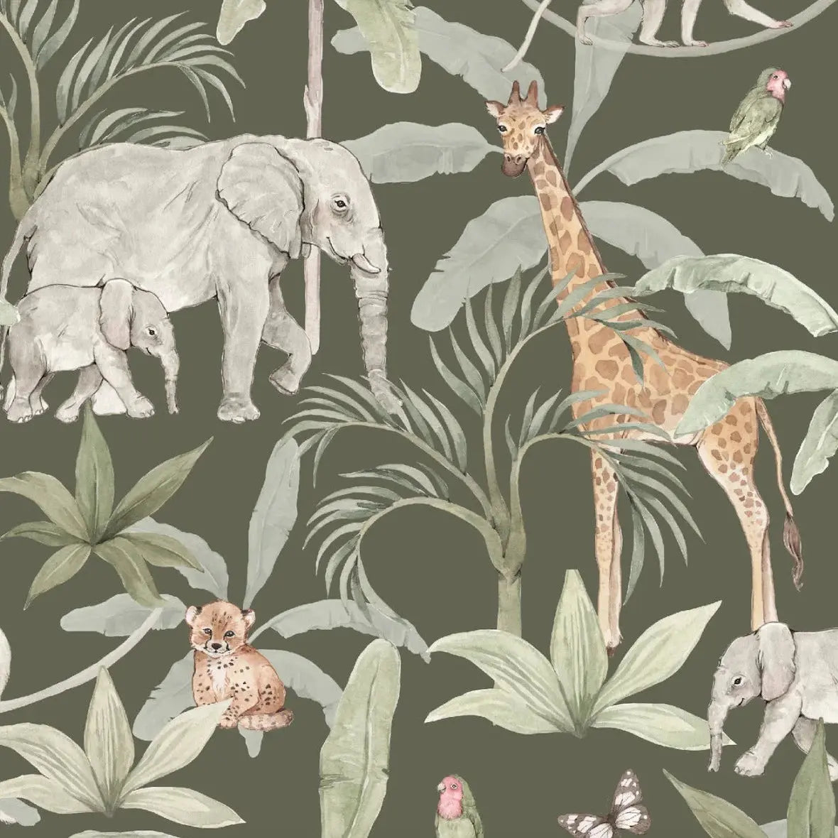 MUNKS & ME - Papier Peint Chambre Enfant à Motif Répété - Safari Africain | Vert