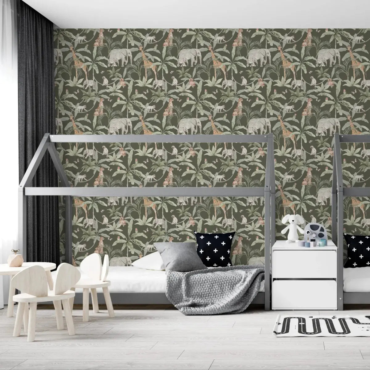 MUNKS & ME - Papier Peint Chambre Enfant à Motif Répété - Safari Africain | Vert