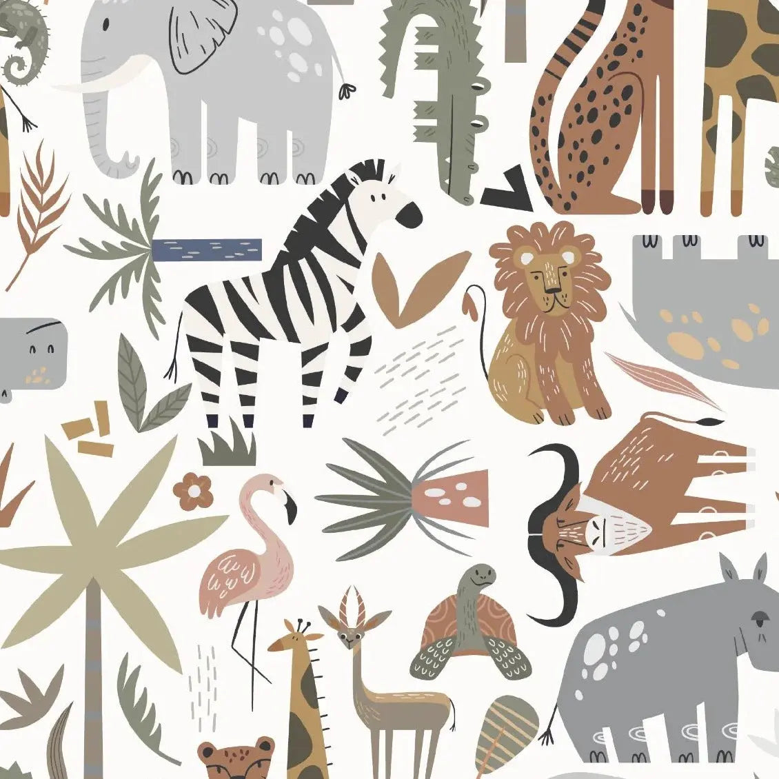 MUNKS & ME - Papier Peint Chambre Enfant à Motif Répété - Safari Tetris