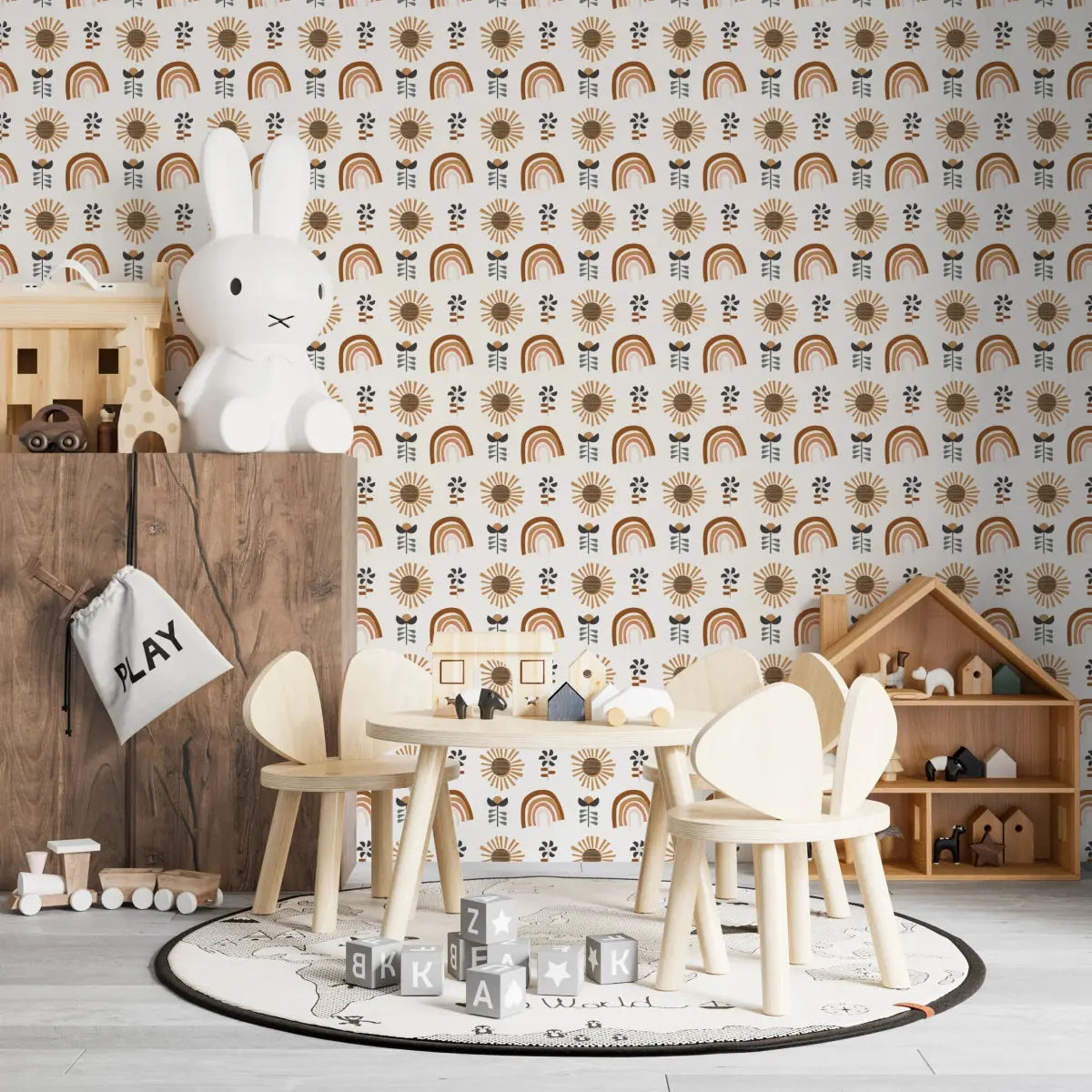 MUNKS & ME - Papier Peint Chambre Enfant à Motif Répété - Soleil Et Arcs - en - ciel