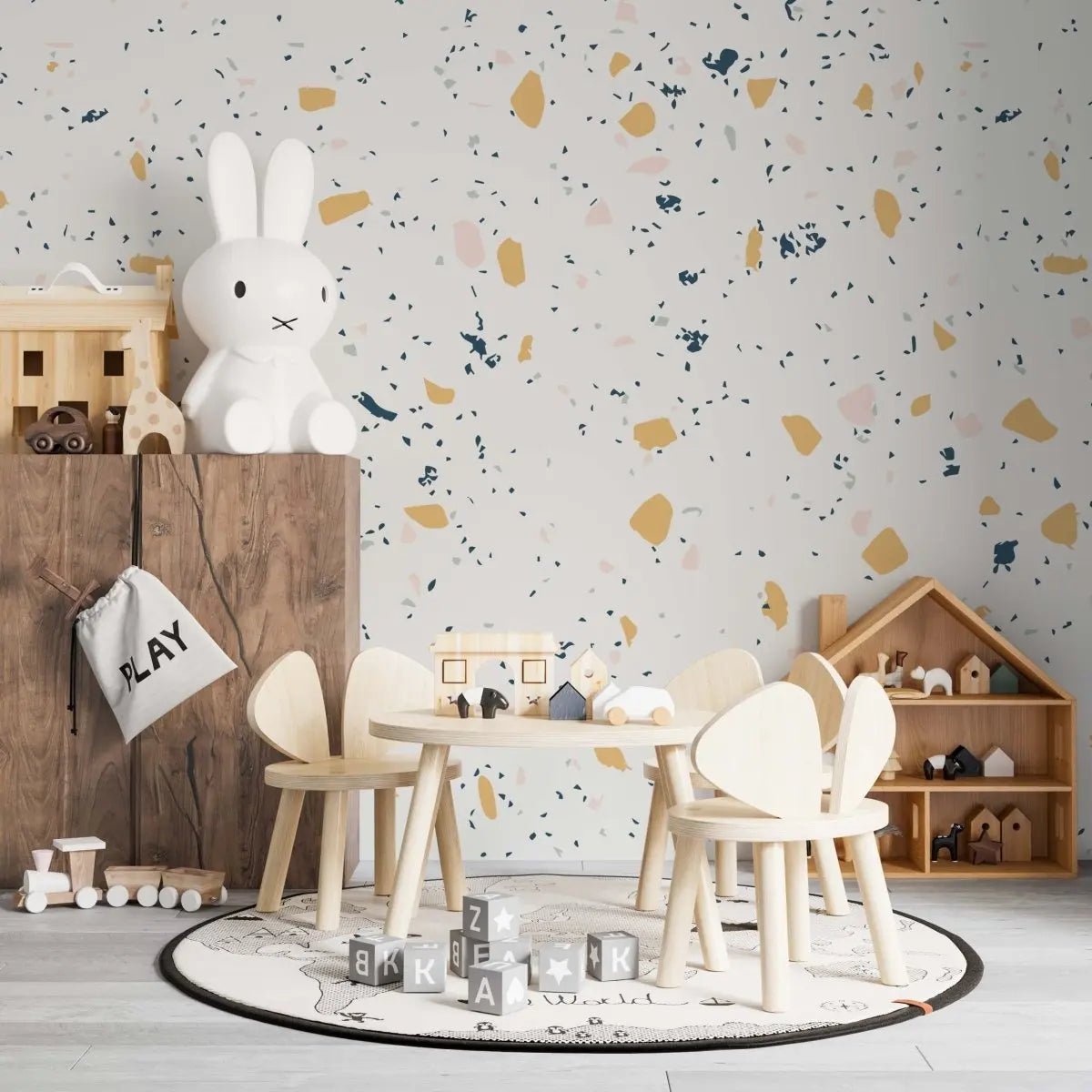 MUNKS & ME - Papier Peint Chambre Enfant à Motif Répété - Terrazzo | Jaune