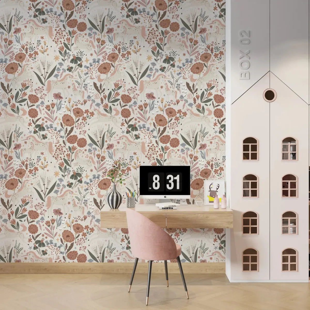 MUNKS & ME - Papier Peint Chambre Enfant à Motif Répété Unicorn Meadow - Crème