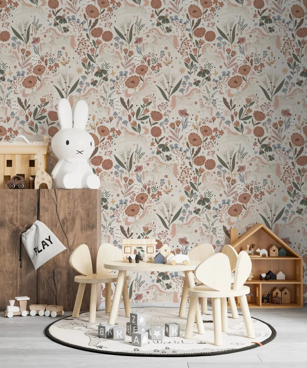 MUNKS & ME - Papier Peint Chambre Enfant à Motif Répété Unicorn Meadow - Crème