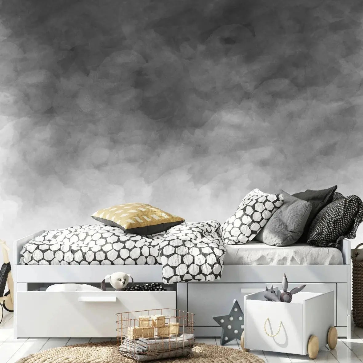 MUNKS & ME - Papier Peint Chambre Enfant Aquarelle - Gris