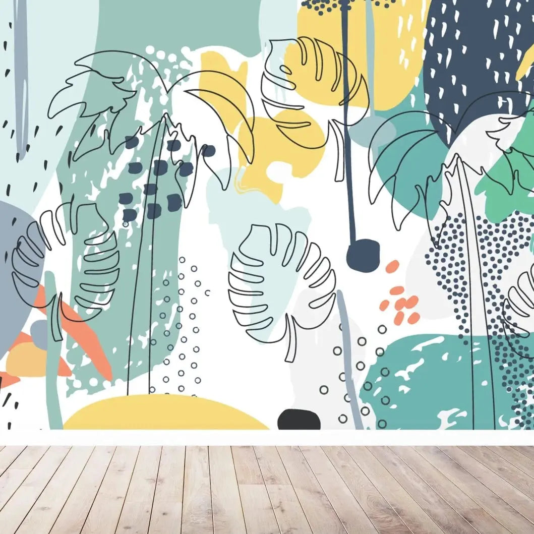 MUNKS & ME - Papier Peint Chambre Enfant Éclaboussure Tropicale - Bleu