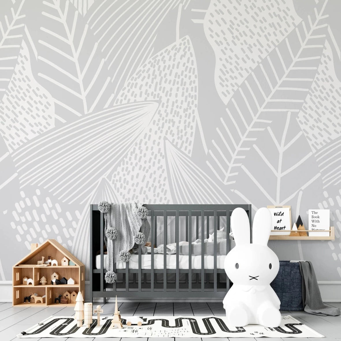 MUNKS & ME - Papier Peint Chambre Enfant Feuilles Abstraites Paxton - Bleu