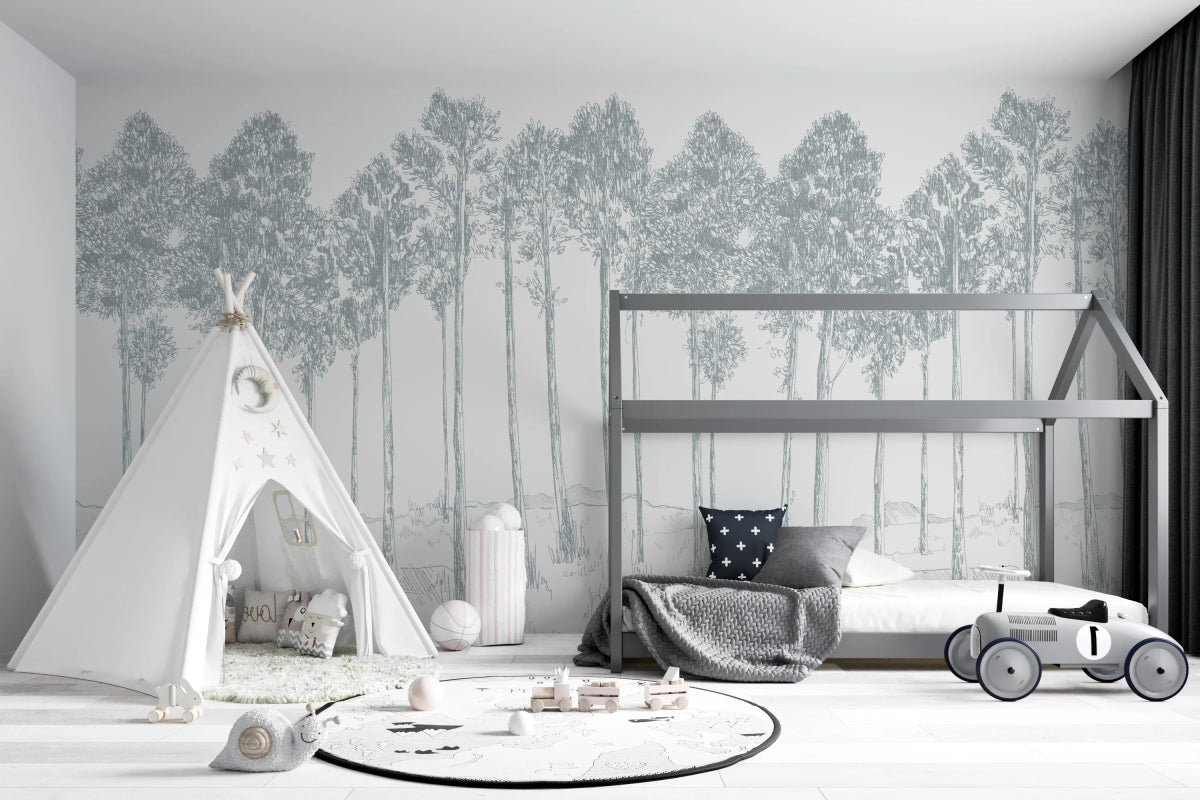 MUNKS & ME - Papier Peint Chambre Enfant Forêt - Ardoise