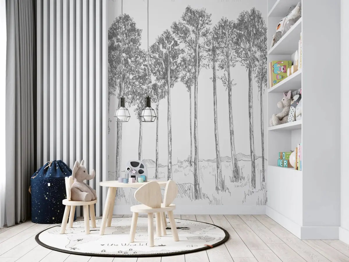 MUNKS & ME - Papier Peint Chambre Enfant Forêt - Charbon