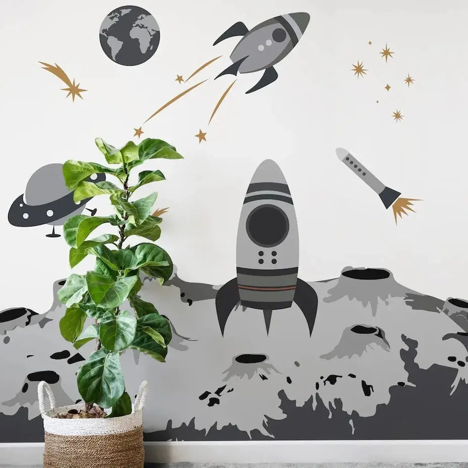 MUNKS & ME - Papier Peint Chambre Enfant Fusée Spatiale