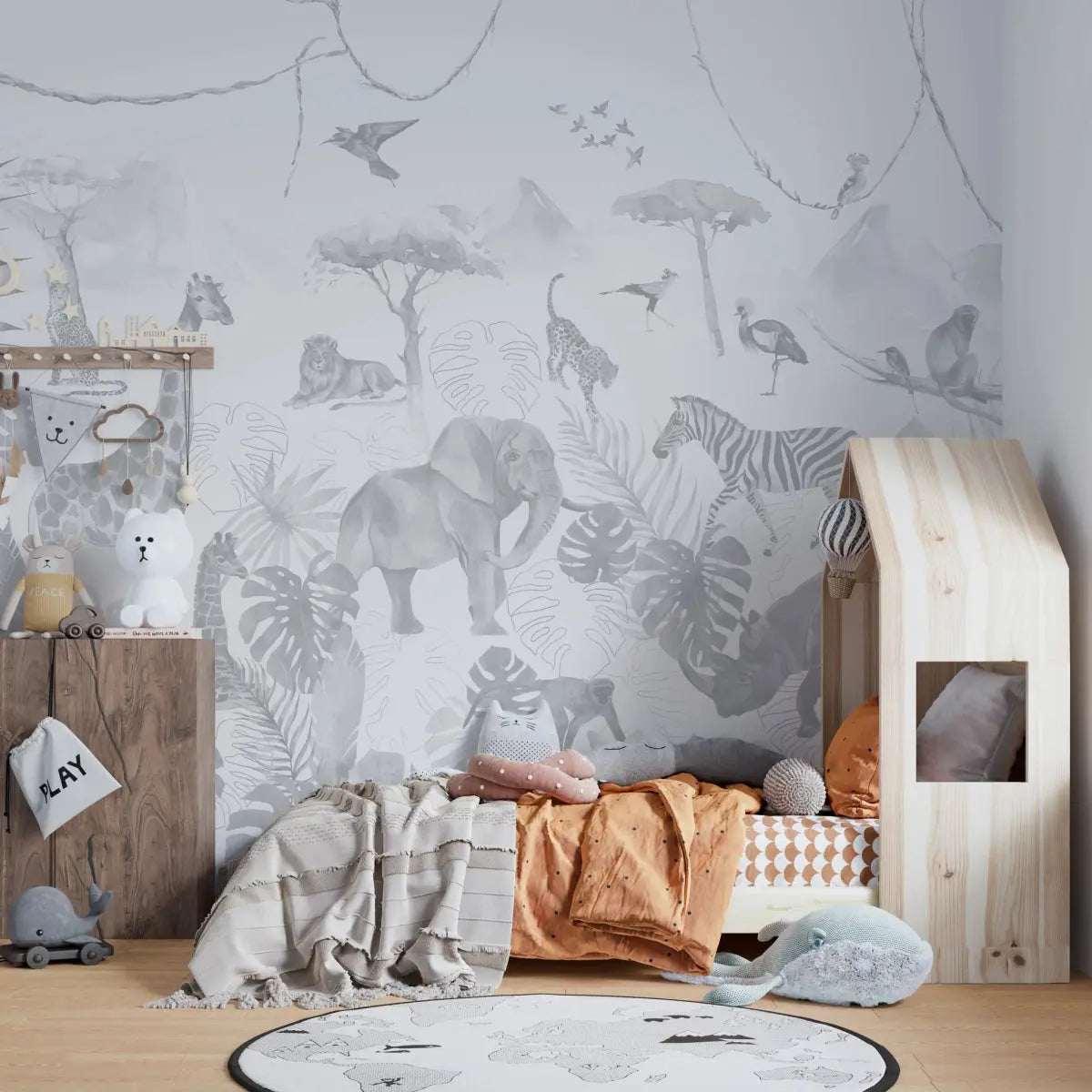 MUNKS & ME - Papier Peint Chambre Enfant Jungle Paradisiaque - Bleu