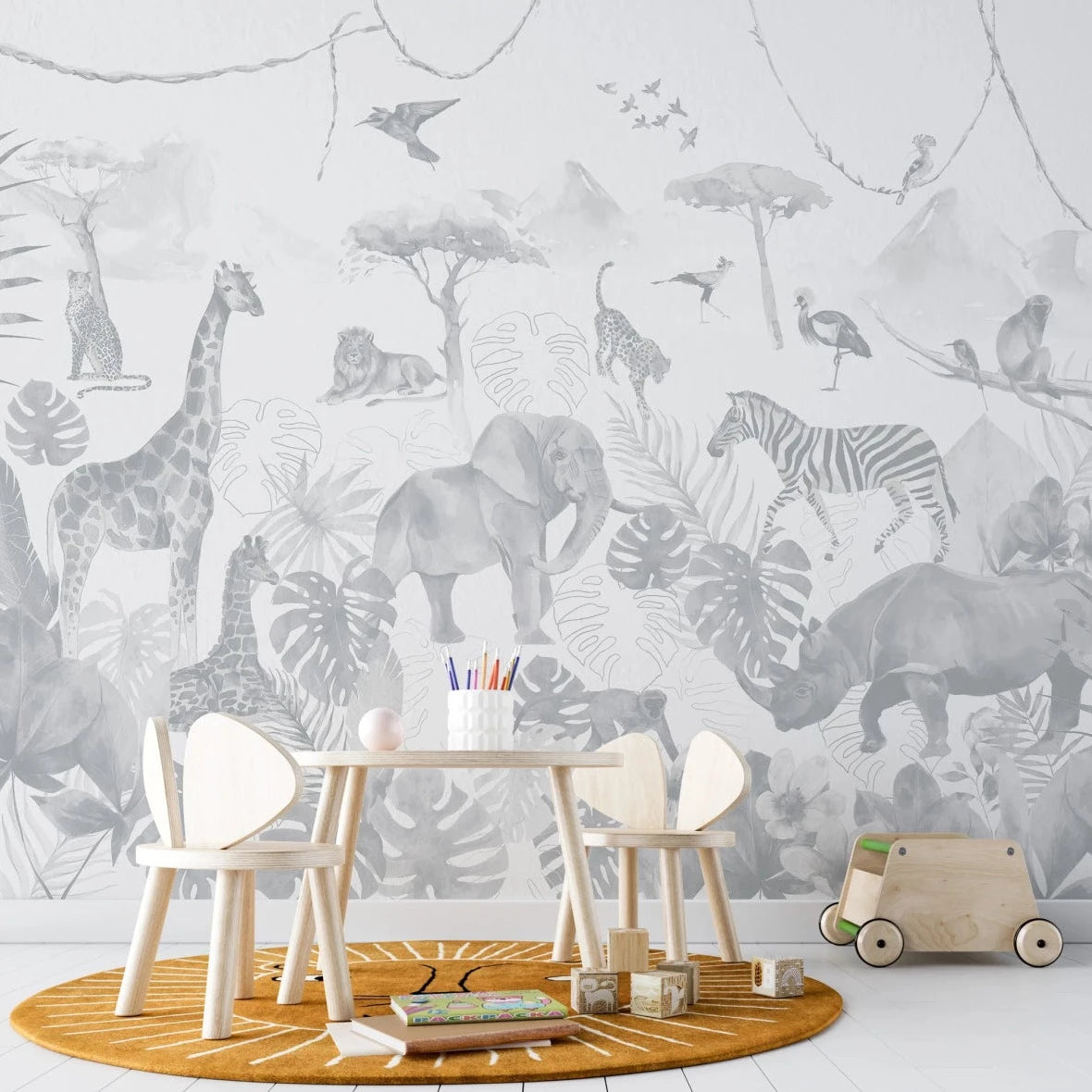 MUNKS & ME - Papier Peint Chambre Enfant Jungle Paradisiaque - Bleu