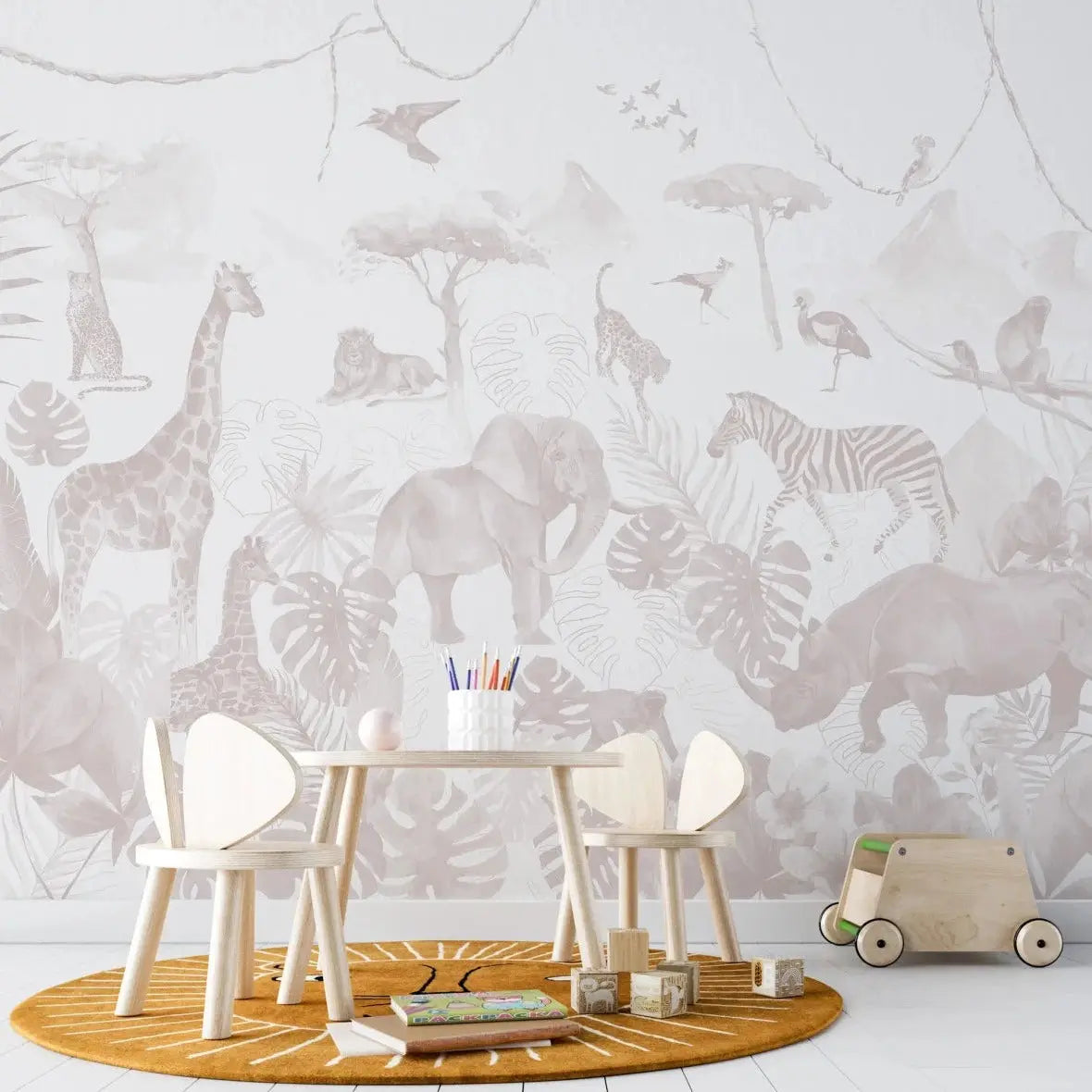 MUNKS & ME - Papier Peint Chambre Enfant Jungle Paradisiaque - Rose