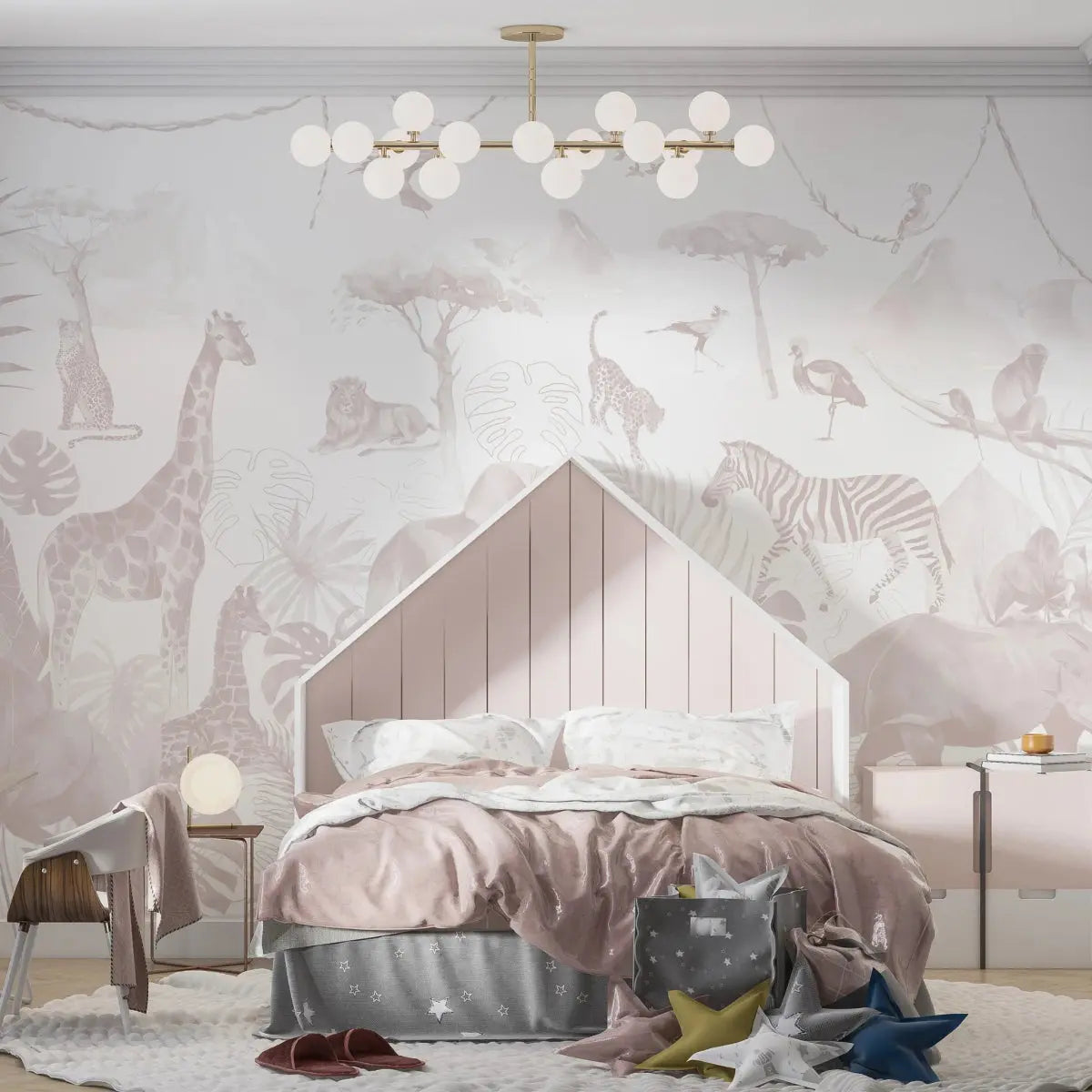 MUNKS & ME - Papier Peint Chambre Enfant Jungle Paradisiaque - Rose