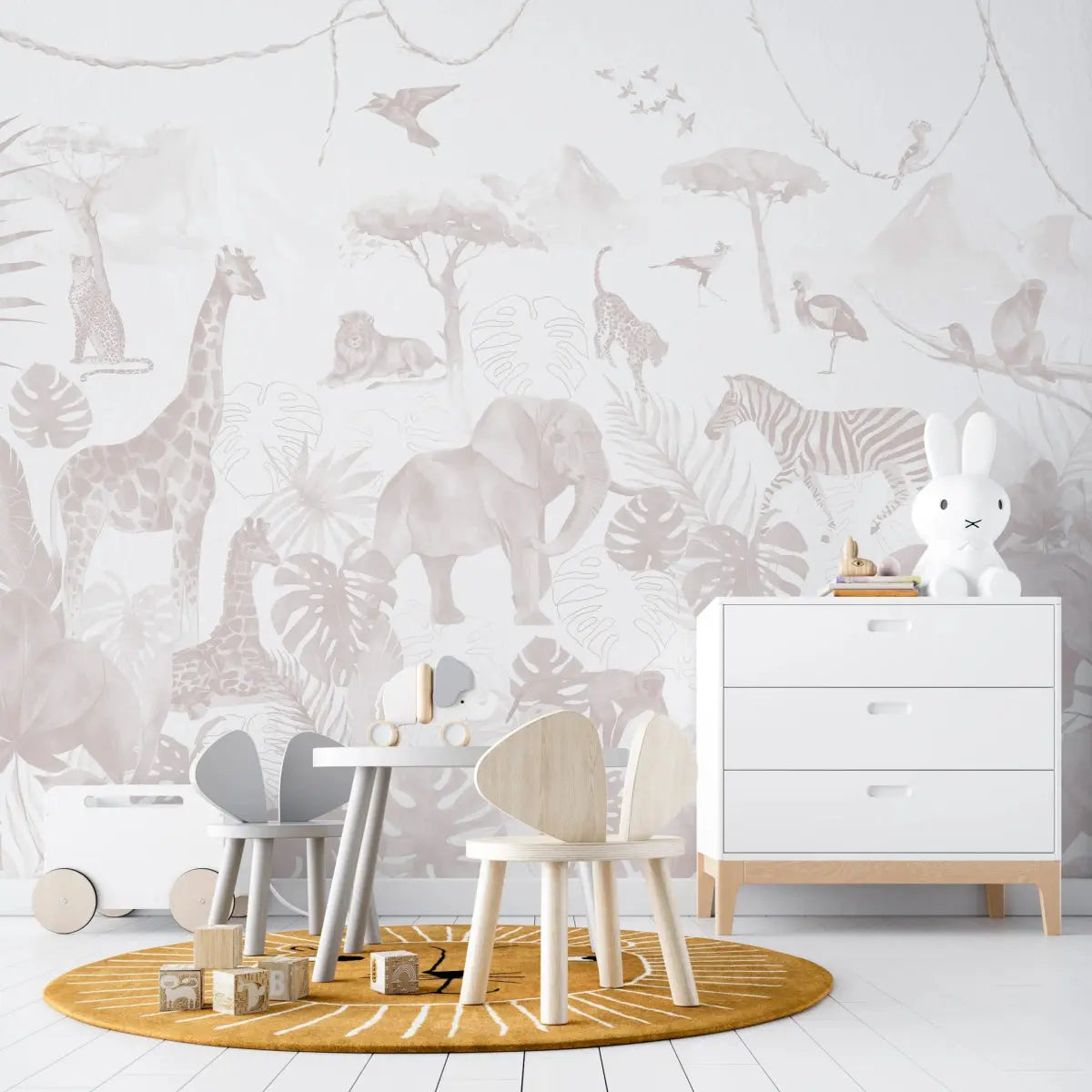 MUNKS & ME - Papier Peint Chambre Enfant Jungle Paradisiaque - Rose