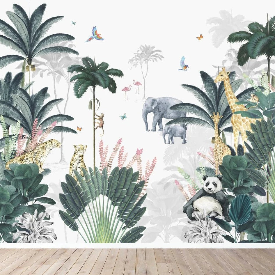 MUNKS & ME-Papier Peint Chambre Enfant Léopard Et Amis Avec Panda Jungle-Les Petits