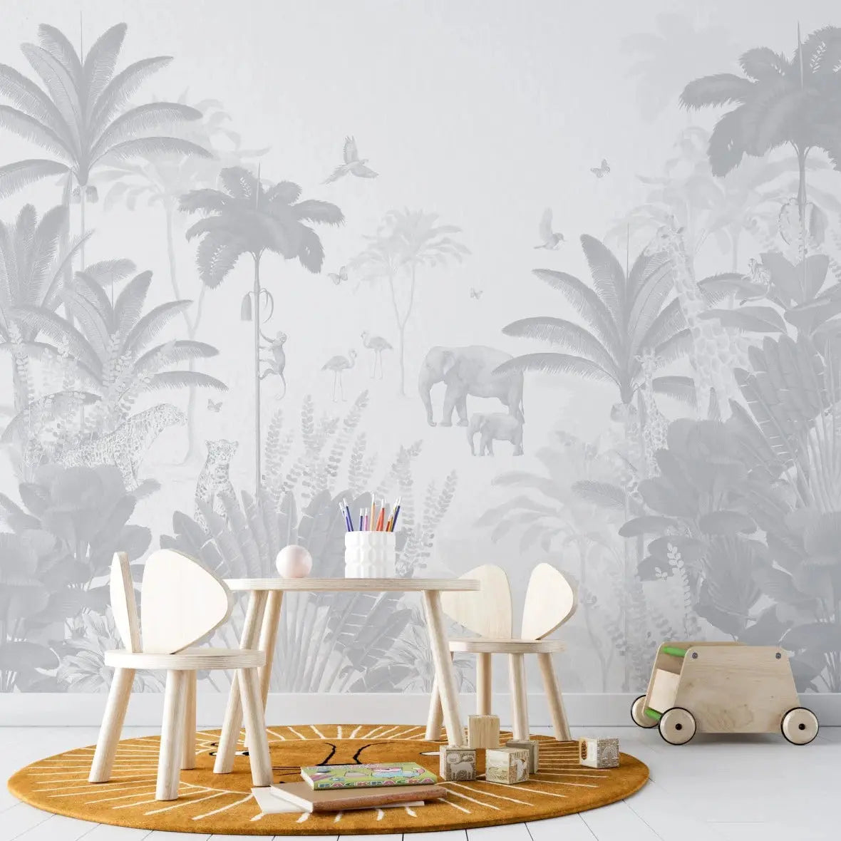 MUNKS & ME - Papier Peint Chambre Enfant Léopard Et Amis - Bleu