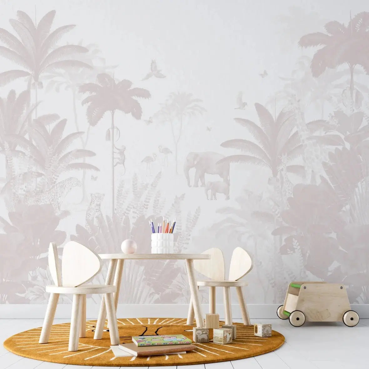 MUNKS & ME - Papier Peint Chambre Enfant Léopard Et Amis - Rose