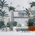 MUNKS & ME - Papier Peint Chambre Enfant Léopard Et Ses Amis Jungle - Bleu