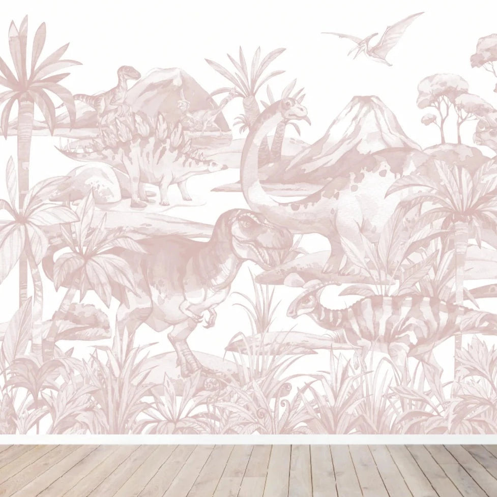 MUNKS & ME-Papier Peint Chambre Enfant Monde Des Dinosaures - Rose-Les Petits