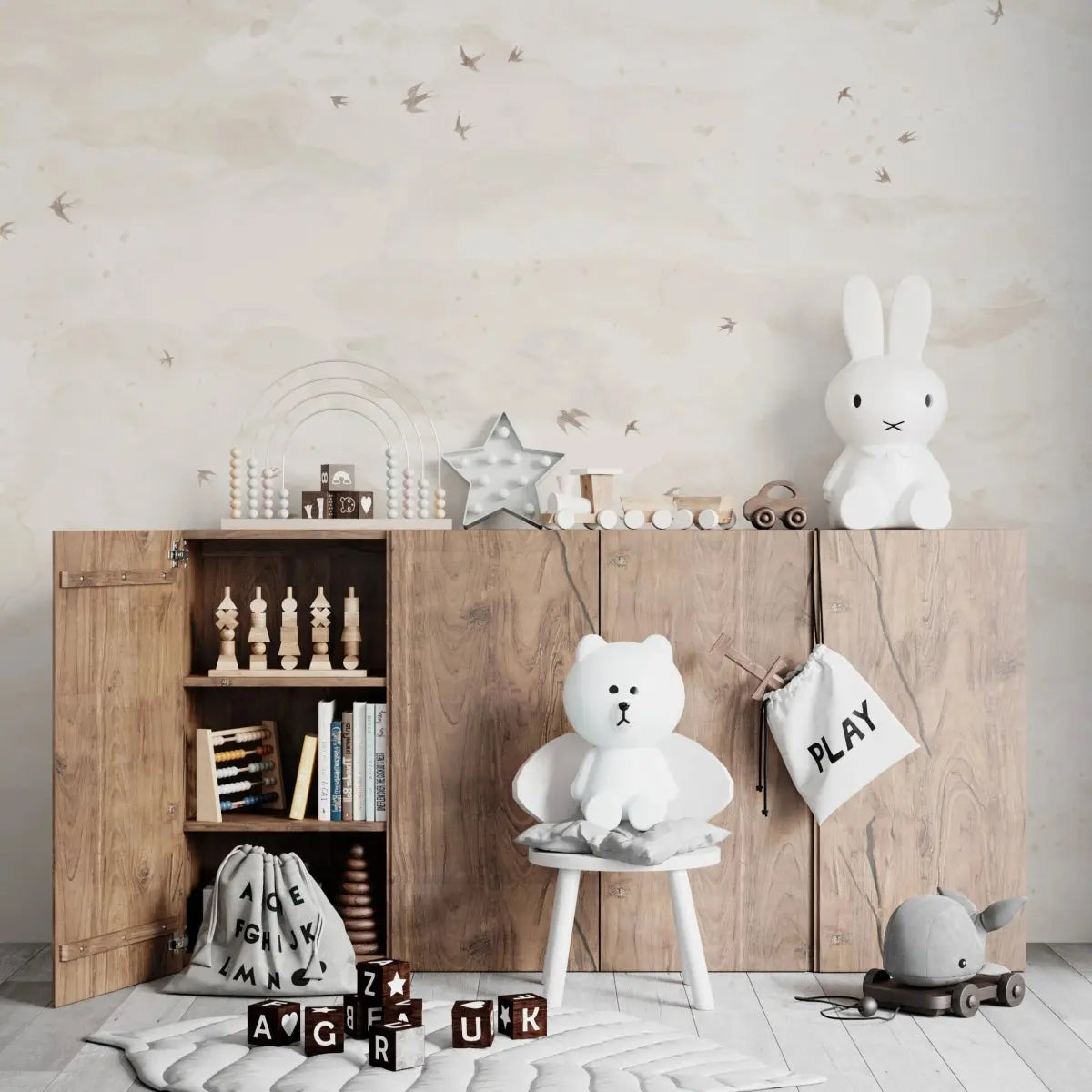 MUNKS & ME - Papier Peint Chambre Enfant Opales Ciel Oiseaux Sable